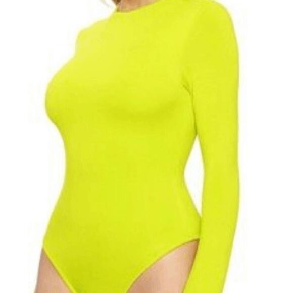 Naked Wardrobe Bright Lime Green Long Sleeve Bodysuit Small - Picture 7 of 7